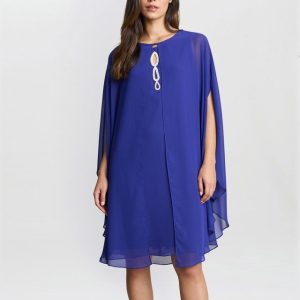 Laura Chiffon Cape And Beaded Neck Dress